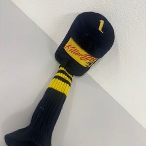 Killer Bee Golf Club Headcover 1 Black Yellow Fuzzy Plush‎ Furry Knit
